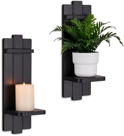 Walasis Black Wood Candle Sconces Set of 2