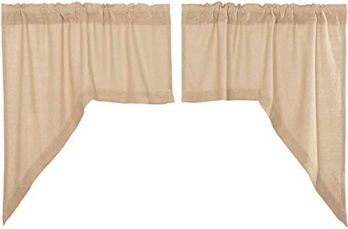VHC Brands Farmhouse Swag Curtains Pair Tan Rod Pocket Distressed