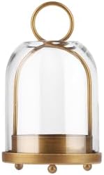 75 Inch High Modern Metal Hurricane Lantern with Brass Finish and Glass Dome