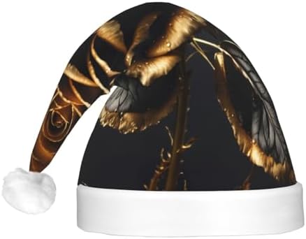 Black And Gold Flowers Print Christmas Hat with LED Lights