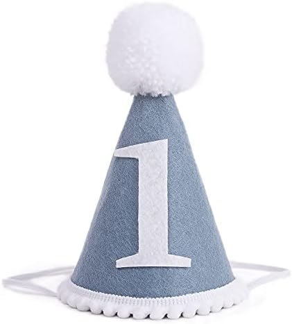 WAWUO Baby Party Hat First Birthday Gray Blue Wool Felt Handmade