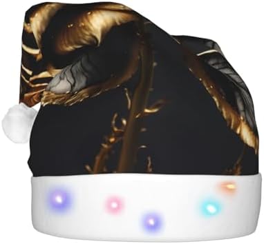 Black And Gold Flowers Print Christmas Hat with LED Lights