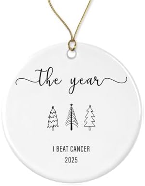 Year I Beat Cancer Ceramic Ornament - Breast Cancer Survivor Gift