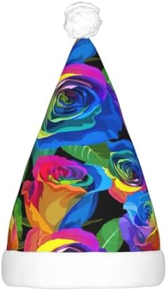 Multicolored Roses Print Christmas Hat with LED Lights