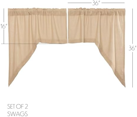 VHC Brands Farmhouse Swag Curtains Pair Tan Rod Pocket Distressed