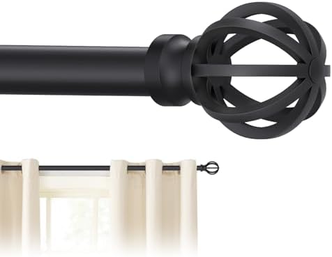 Black Curtain Rods 28-48 Inch Heavy Duty Metal Adjustable