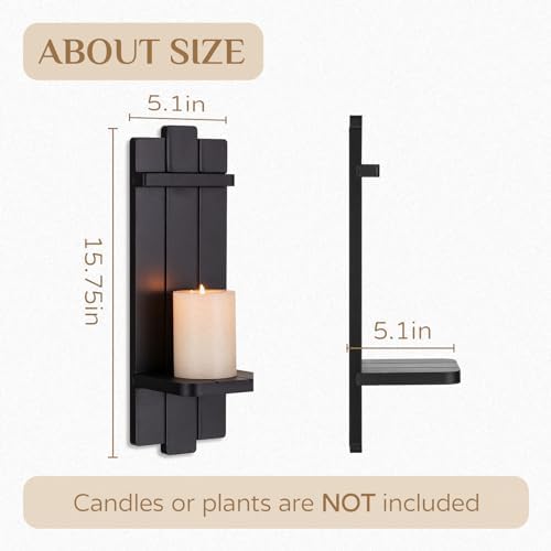 Walasis Black Wood Candle Sconces Set of 2