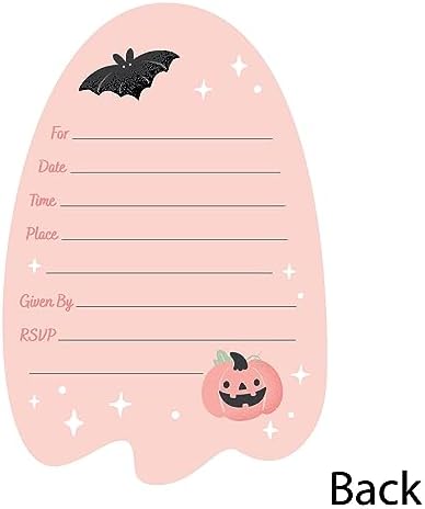 Pink Halloween Invitation Cards Set of 12 with White Envelopes