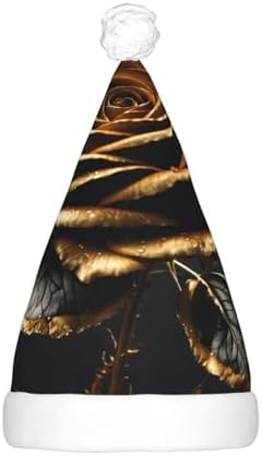 Black And Gold Flowers Print Christmas Hat with LED Lights