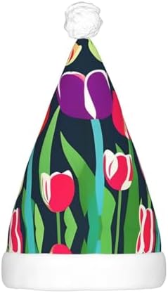 Colorful Tulips Print Christmas Hat with LED Lights