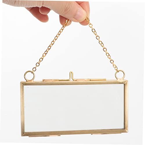 VOSAREA Brass Double Glass Hanging Picture Frame for Flowers and Photos
