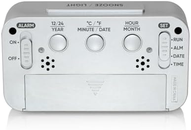 Westclox Digital Alarm Clock with Blue Backlight Temperature and Date Display Silver