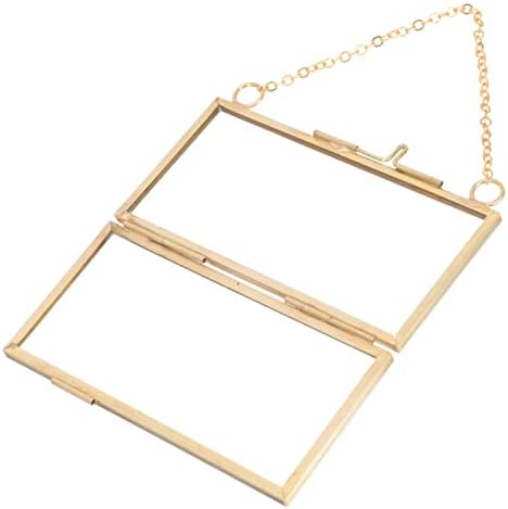 VOSAREA Brass Double Glass Hanging Picture Frame for Flowers and Photos