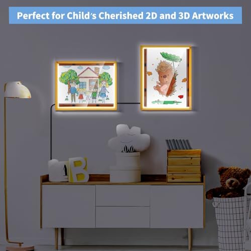 LuxRound Artwork Shadow Box with LED Light - Kids Art Display Frame