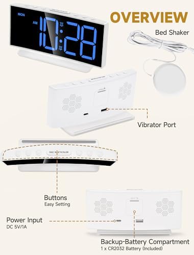 Cadmos Extra Loud Alarm Clock with Bed Shaker and RGB Display