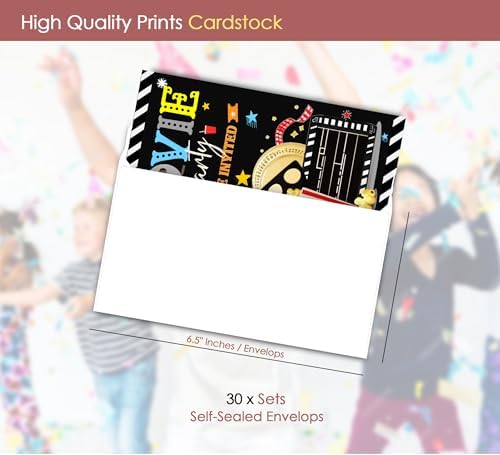 Movie Night Birthday Invitations with Envelopes