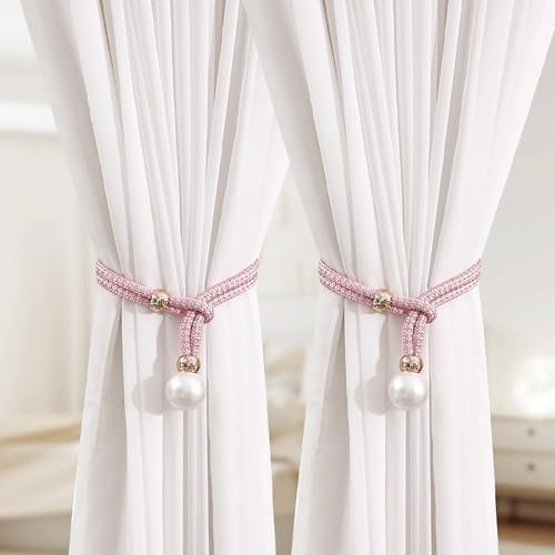 2 Pack Pink Handmade Curtain Tiebacks for Farmhouse Decor
