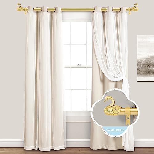 TANGWIN Gold Curtain Rods 48-84 Inch with Swan Finials