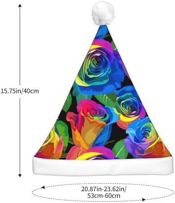 Multicolored Roses Print Christmas Hat with LED Lights