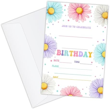 20 Daisy Flower Birthday Invitations with Envelopes