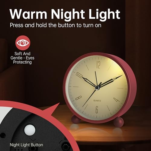 Jall Analog Alarm Clock with Night Light and Silent Hand