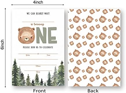 Woodland Bear First Birthday Invitation Set 024