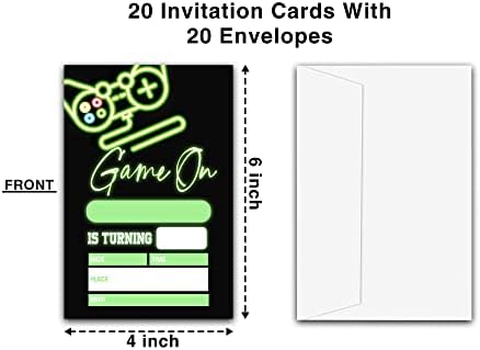 ONDTOM Video Game Birthday Invitations 20 Pack 4x6 Neon