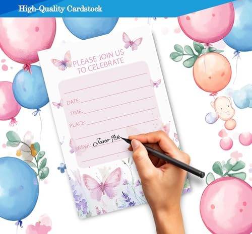 Butterfly First Birthday Invitations for Girls 4x6 30 Sets with Envelopes