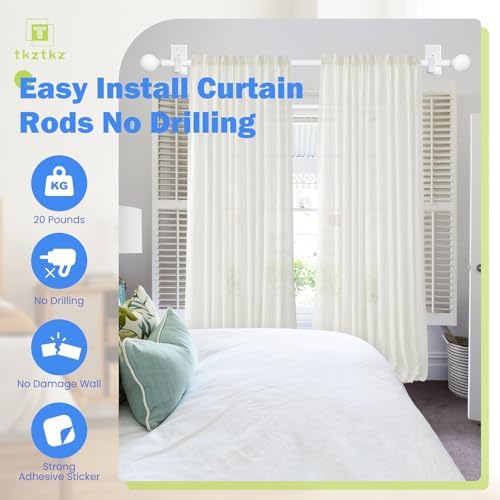White No Drilling Curtain Rods Adjustable for Windows 32-45 Inches