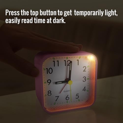 Small Pink Kids Desk Alarm Clock with Quiet Scanning Sound