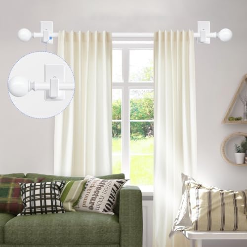 White No Drilling Curtain Rods Adjustable for Windows 32-45 Inches