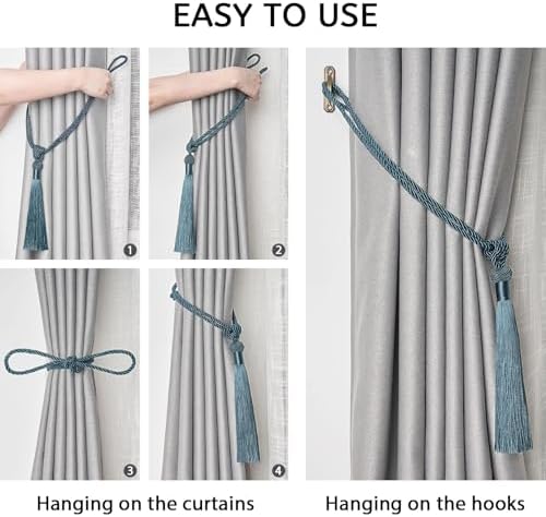 NICEEC 4 Pack Teal Curtain Tiebacks with Tassels
