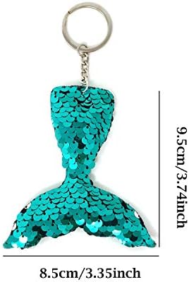 Honbay 6PCS Glitter Reversible Sequins Mermaid Tails Keychains