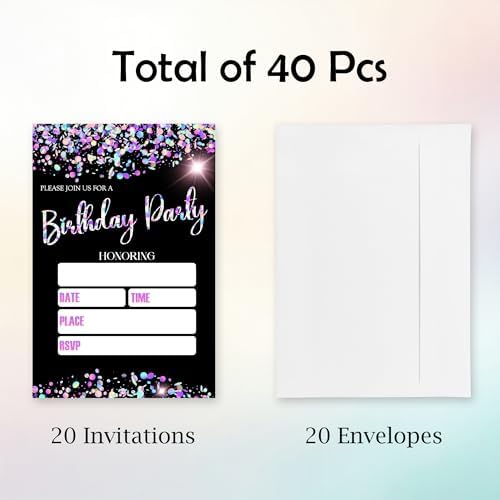 Birthday Invitations Girl 20 Double Sided Glitter Sequins Theme Invites With Envelopes