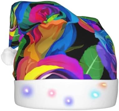 Multicolored Roses Print Christmas Hat with LED Lights