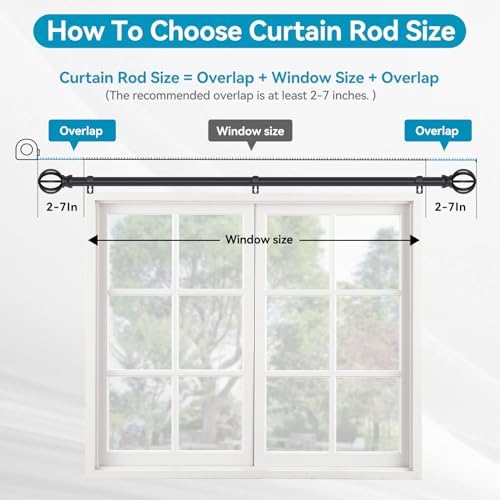 Black Curtain Rods 28-48 Inch Heavy Duty Metal Adjustable