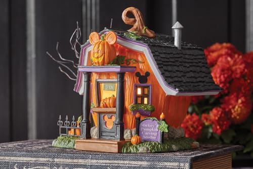 Department 56 Disney Halloween Pumpkin Town Mickey Mouse Carving Studio Lighted Building