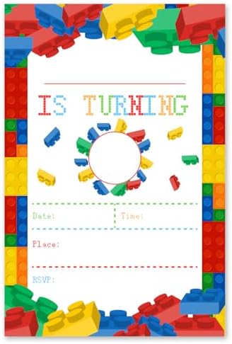 Brayqu Building Blocks Birthday Invites 20 Set