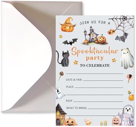 20 Halloween Birthday Invitations with Envelopes