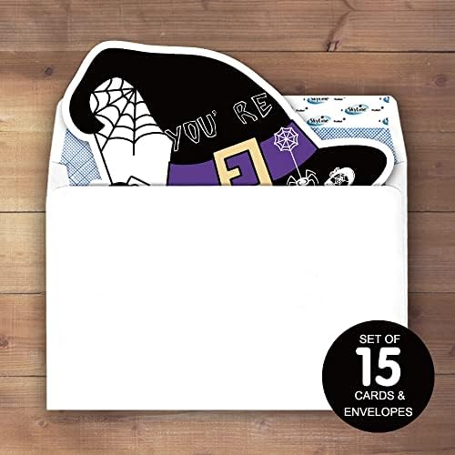 Haizct 15 Pack Halloween Hat Shaped Fill-In Invitations