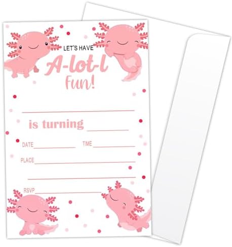 Axolotl Birthday Invites for Kids 20 with Envelopes
