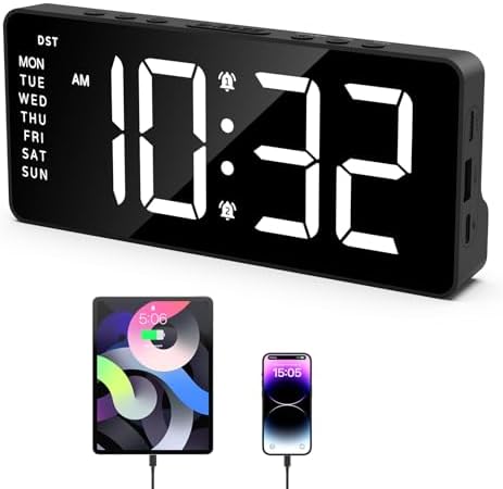 ORIA Digital Alarm Clock with Large Display and Adjustable Brightness