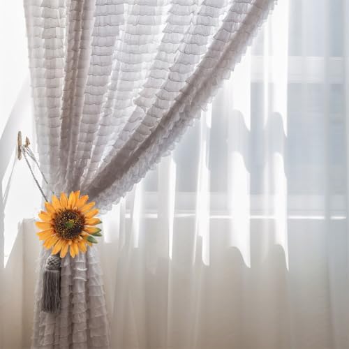 DECHOUS 4 Pack Flower Curtain Tiebacks Clips - Boho Sunflower Drapery Holdbacks