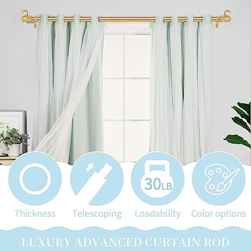 TANGWIN Gold Curtain Rods 48-84 Inch with Swan Finials