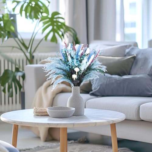 Blue Dried Flower Bouquet Boho Decor 17 Inch