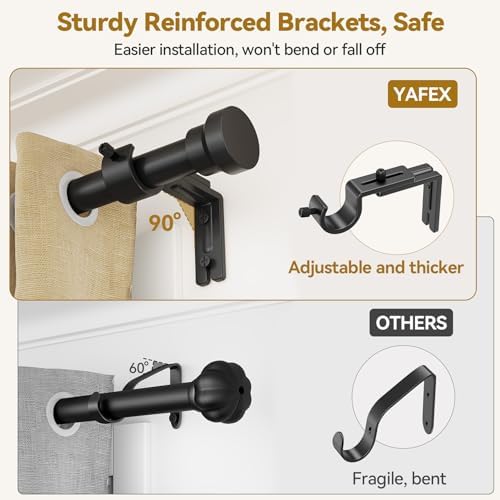 YaFex 1 Inch Heavy Duty Curtain Rod with Matte Black Finish