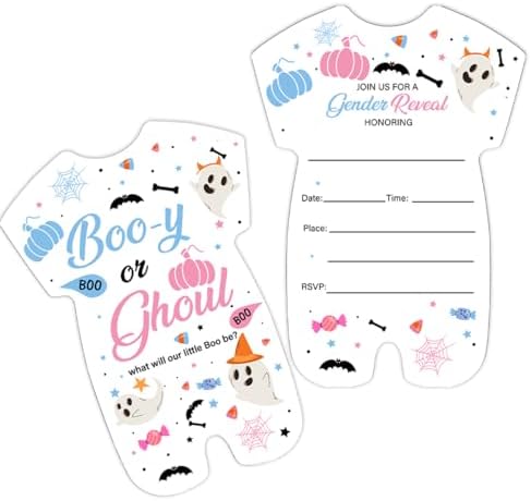 Halloween Gender Reveal Invitations Boo or Ghoul Shaped Set of 20
