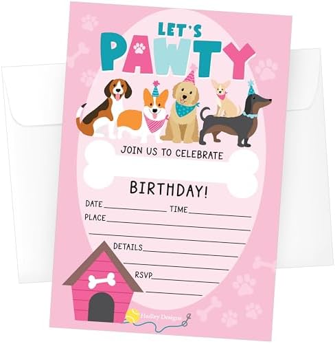 Hadley Designs 15 Dog Themed Birthday Invitations for Girls