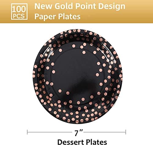 Black and Rose Gold Paper Plates 100 Pack 7 Inch