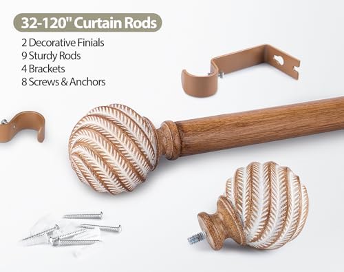 Wood Grain Curtain Rod 32-120 Inches Boho Style